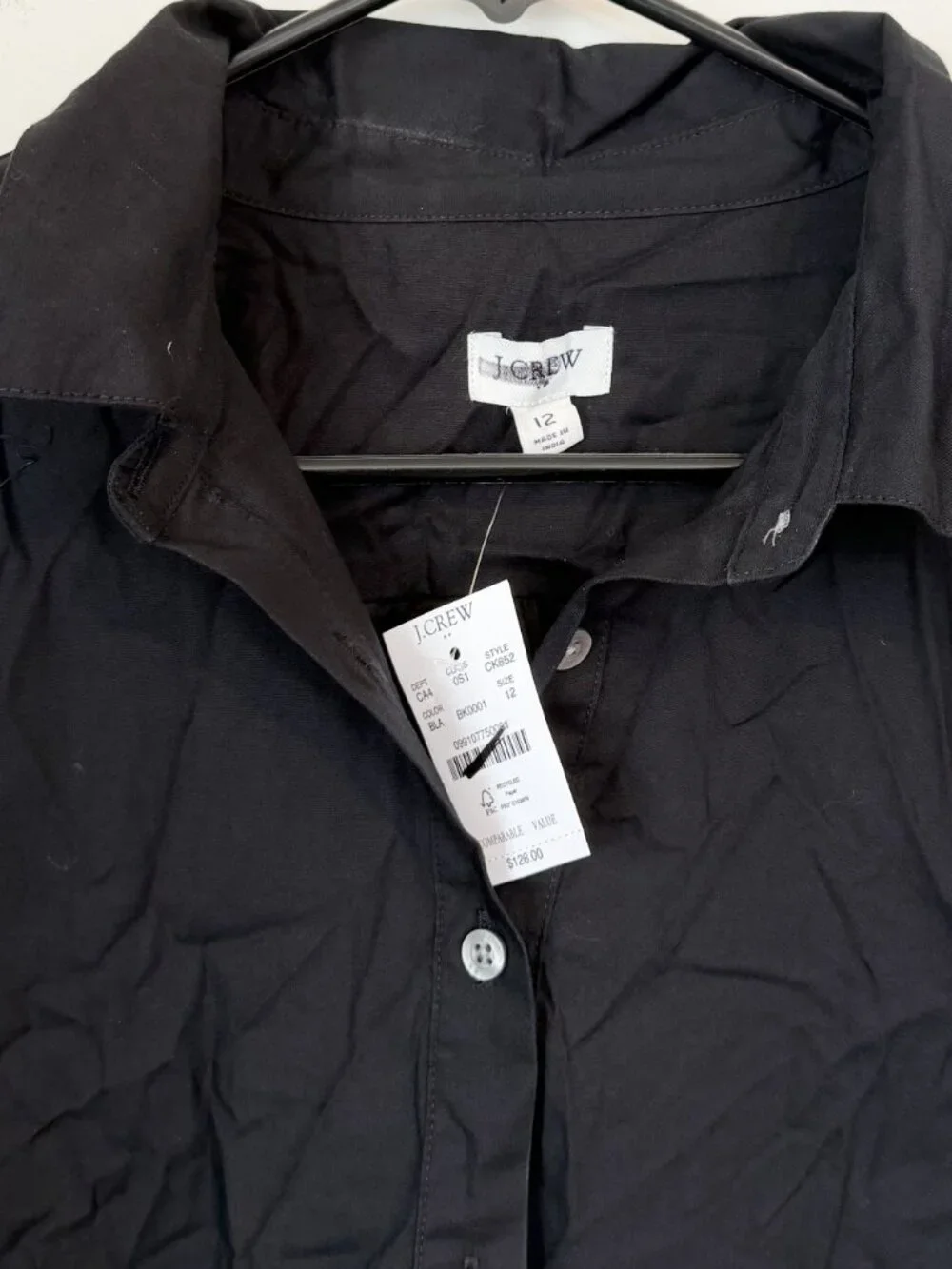 NWT J.Crew Black Ruffle Sleeve Mini Shirt Dress - Size: 12